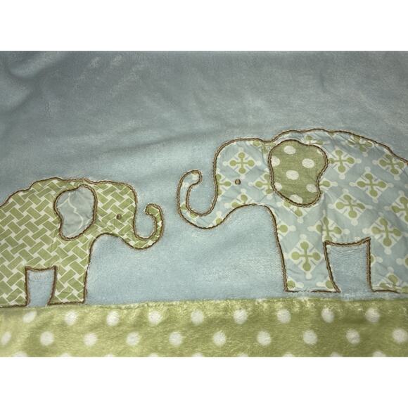 Cocalo Blue Elephant Baby Security Blanket Green Polka Dot Trim Plush *READ* - Picture 3 of 9
